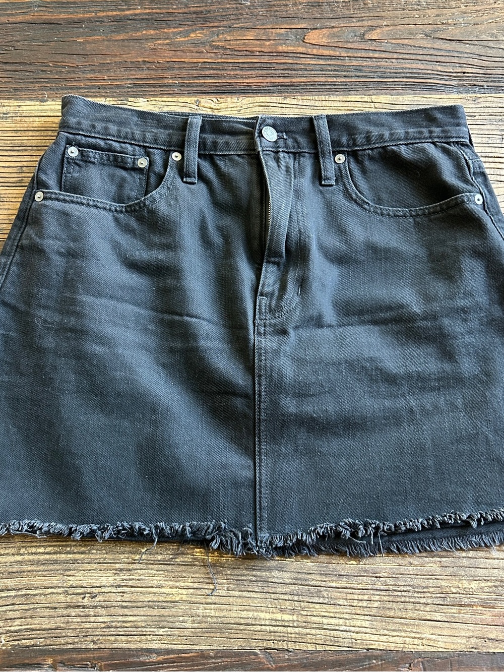 Madewell | Black Denim Mini Skirt with Frayed Hem